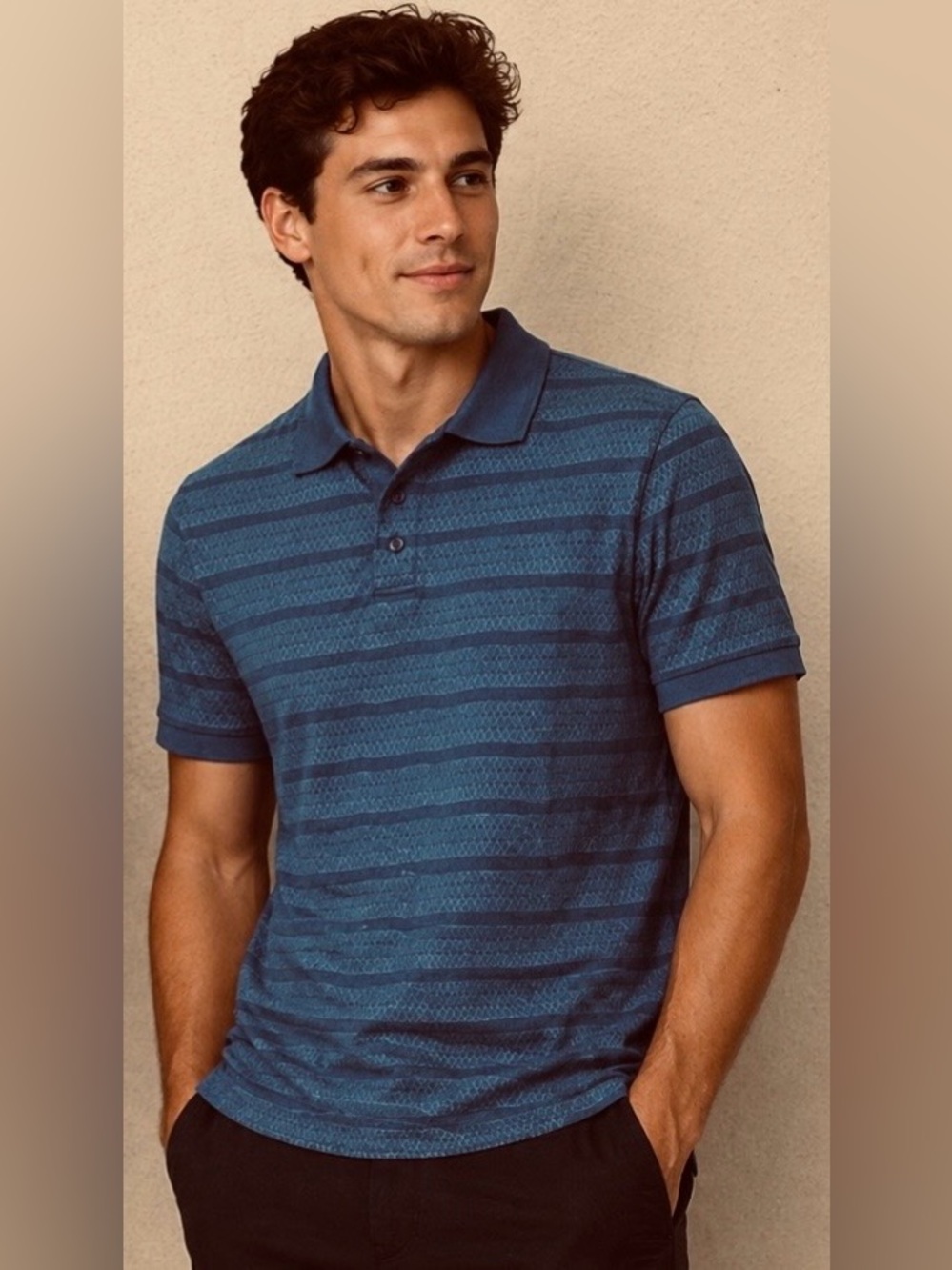 Stylo Calhub Blue Striped Print Golf Polo Shirt NWT